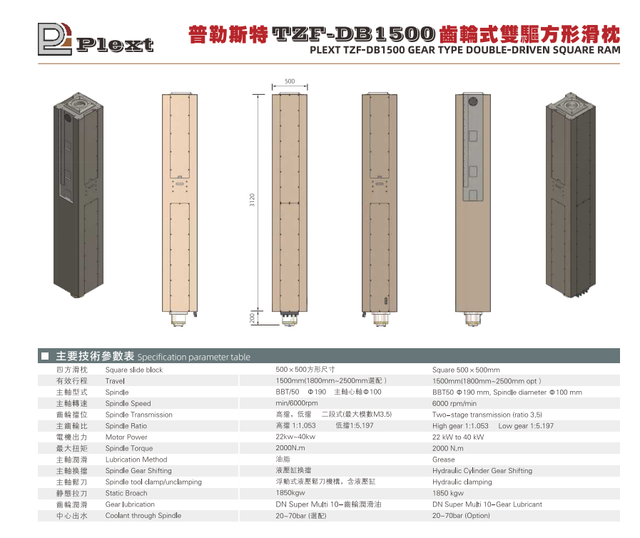 齿轮式双驱方形滑枕